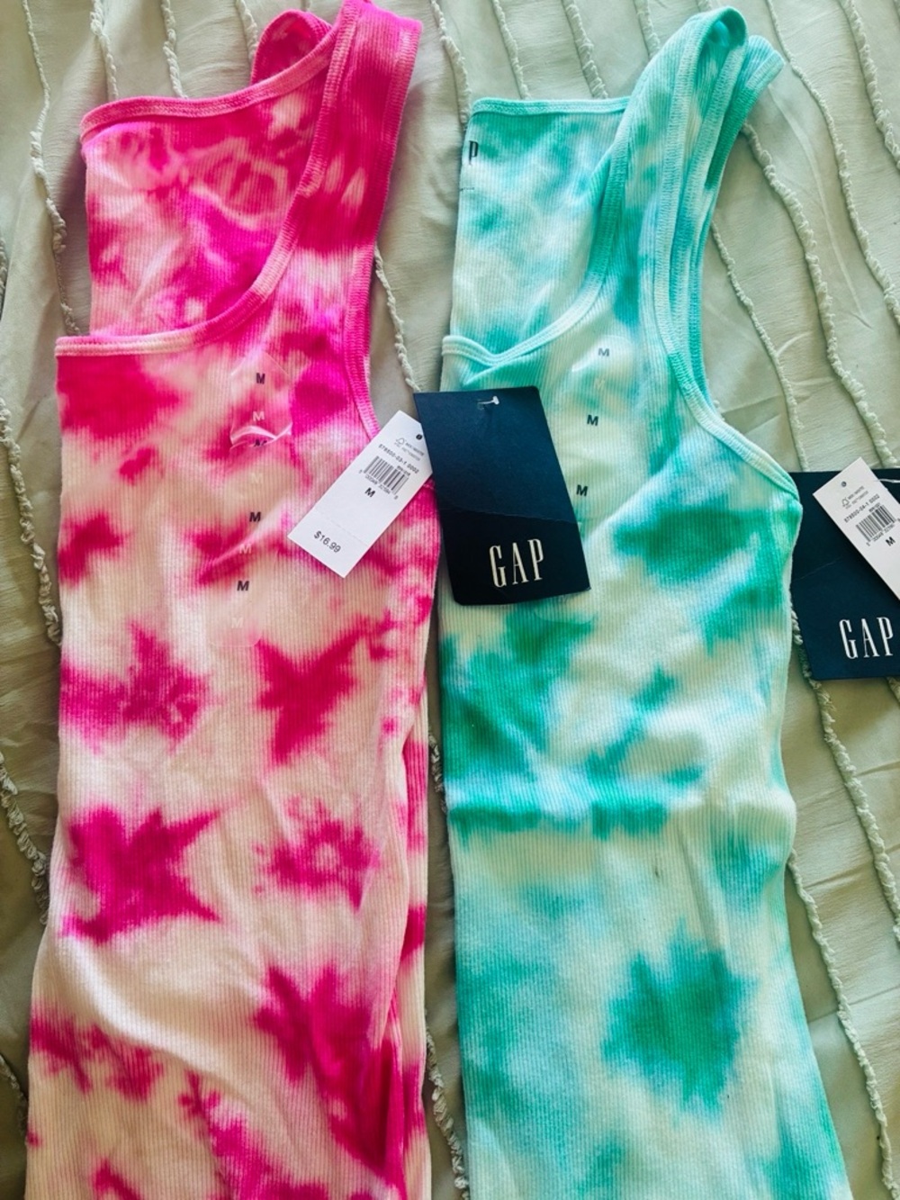 GAP Tie-Dye Ribbed Tank Tops — Hot Pink & Teal